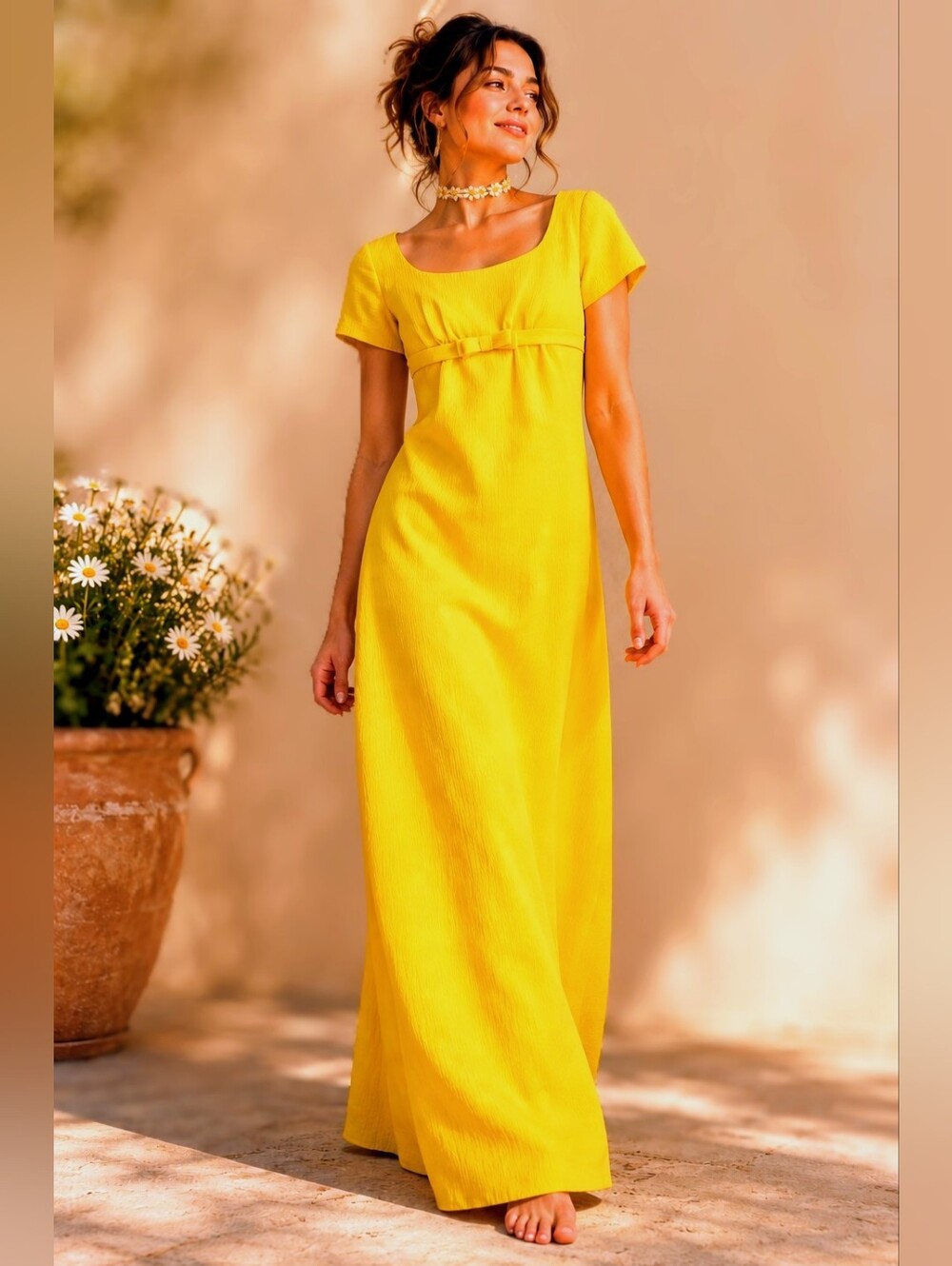 Vintage 1960s/70s Sunflower Yellow Empire Maxi Dress — JAKS
